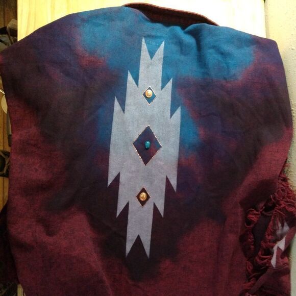 Vintage Sundance Denim Wear Aztec Pattern Poncho - Picture 6 of 9